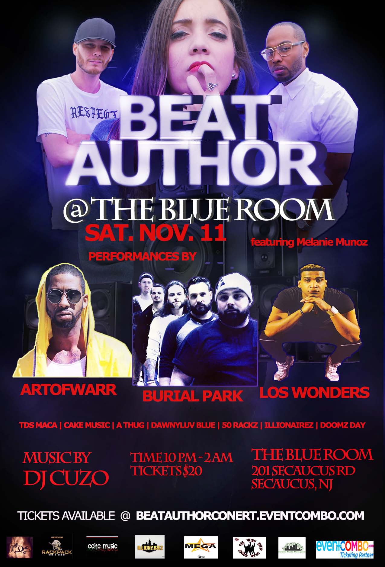 Beat Author Concert Featuring Melanie Munoz, Art of Warr, Burial Park, Los Wonders, Music by DJ Cuzo & DJ Cazzarelli 