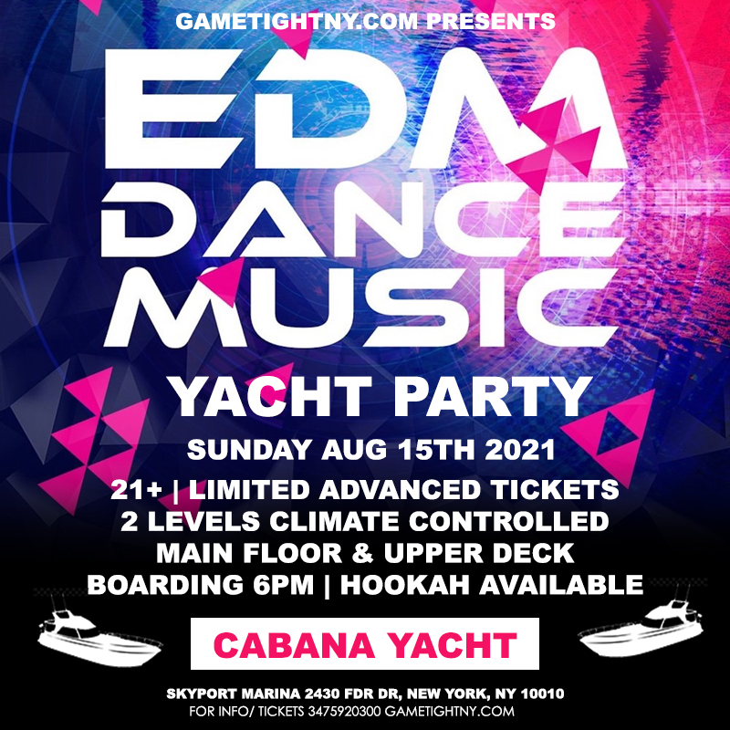Manhattan EDM Sunday Sunset Yacht Cruise Skyport Marina Cabana Yacht