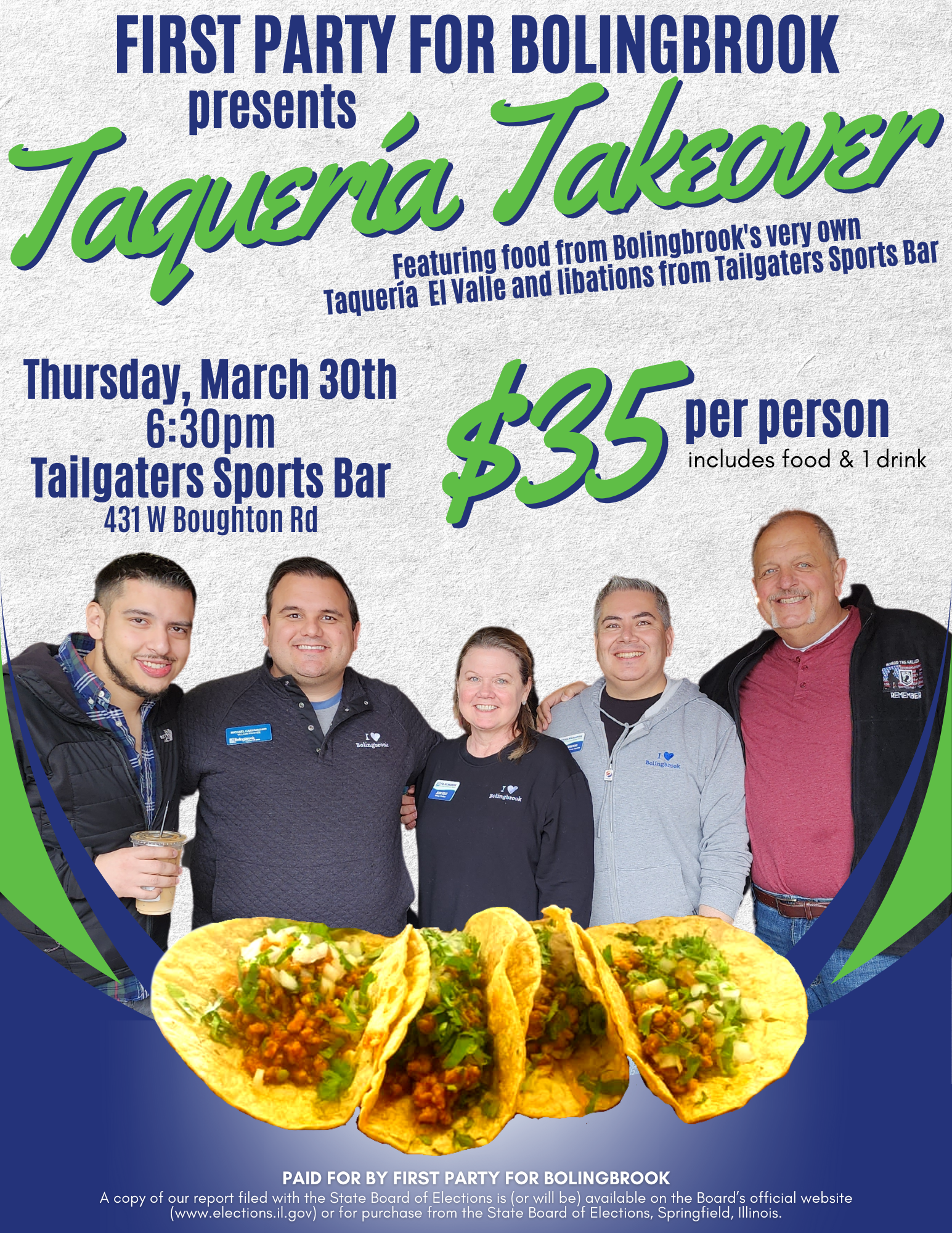 First Party For Bolingbrook created a new event. Follow the event here Taqueria Takeover. <br/> <a href='https://www.eventcombo.com/e/taqueria-takeover-67870' target='_blank'>View Event</a>
