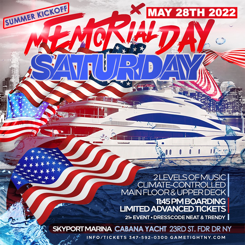 Cabana Yacht Memorial Day Saturday Yacht Party at Skyport Marina 2022