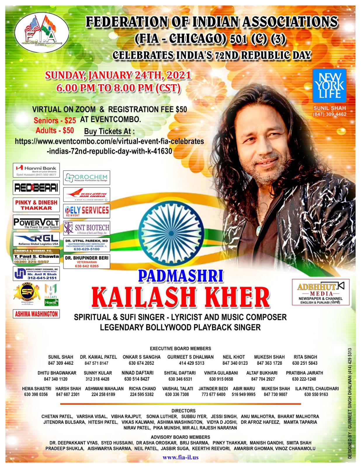 Virtual Event FIA Celebrates India's 72nd Republic Day with Kailash Kher