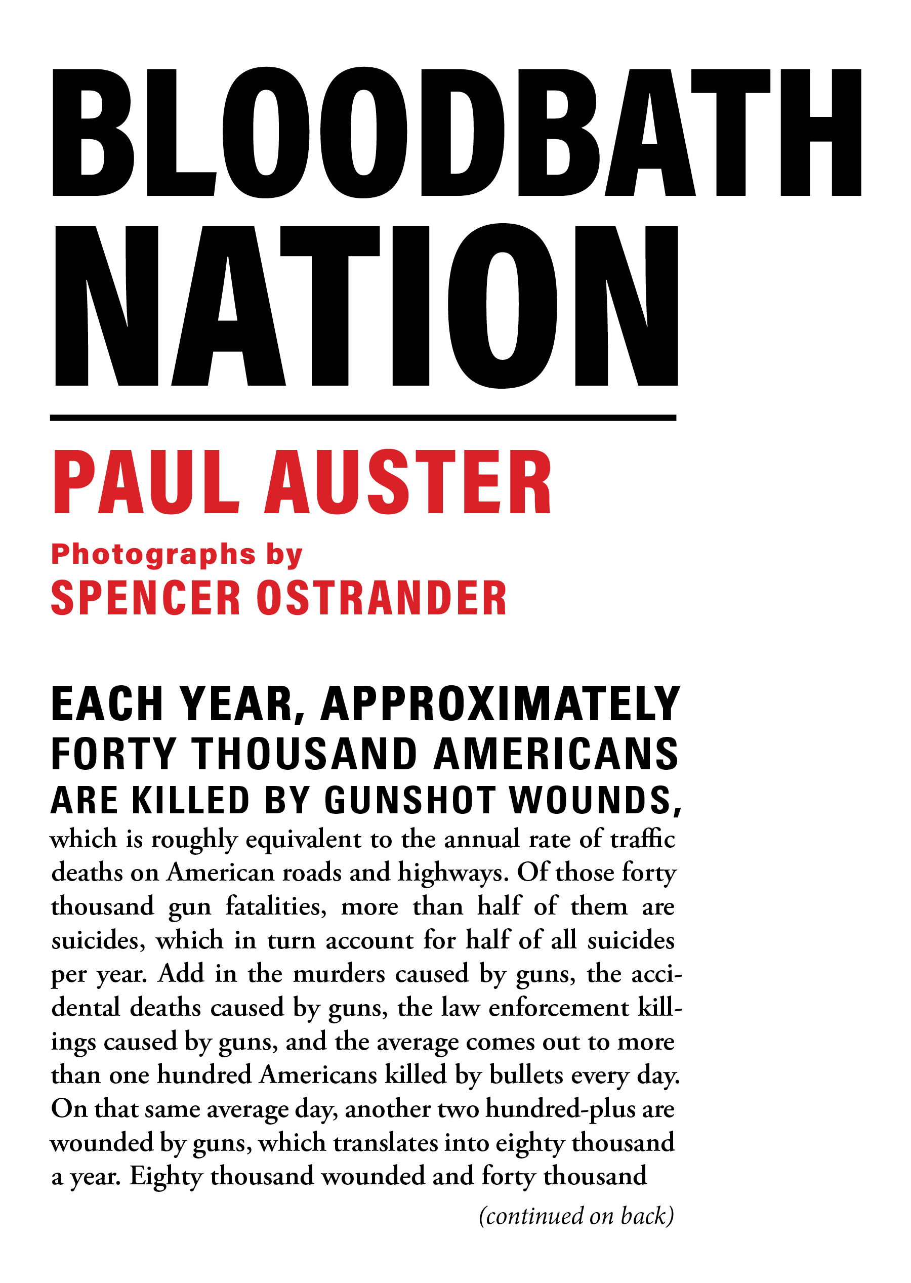 Author Event with Paul Auster & Spencer Ostrander/Bloodbath Nation